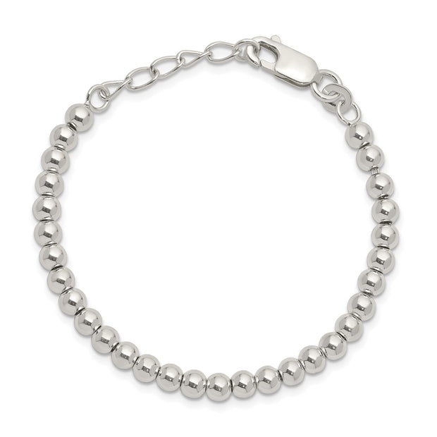 Sterling Silver Polished Beaded Chain with Ext. Children's Bracelet