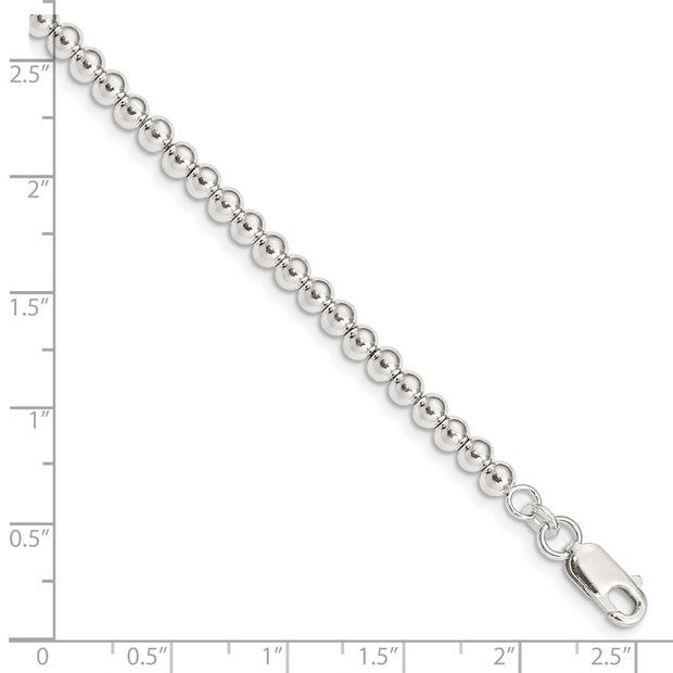 Sterling Silver Polished Beaded Chain with Ext. Children's Bracelet