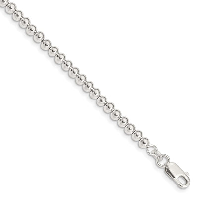 Sterling Silver Polished Beaded Chain with Ext. Children's Bracelet