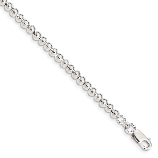 Sterling Silver Polished Beaded Chain with Ext. Children's Bracelet