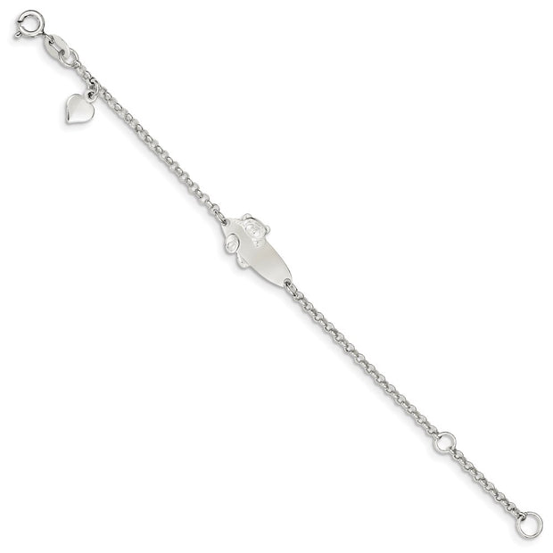 Sterling Silver Polished Childrens Teddy Bear Plus Ext ID Bracelet
