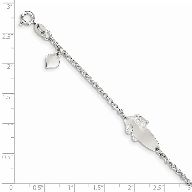 Sterling Silver Polished Childrens Teddy Bear Plus Ext ID Bracelet