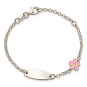 Sterling Silver Childrens Enameled Flower Plus 1IN EXT ID Bracelet