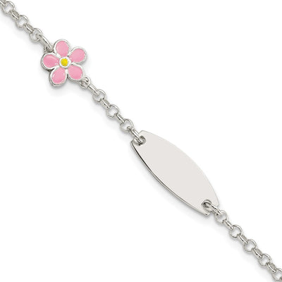 Sterling Silver Childrens Enameled Flower Plus 1IN EXT ID Bracelet