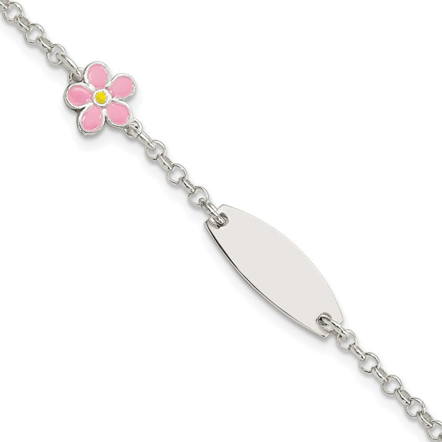 Sterling Silver Childrens Enameled Flower Plus 1IN EXT ID Bracelet