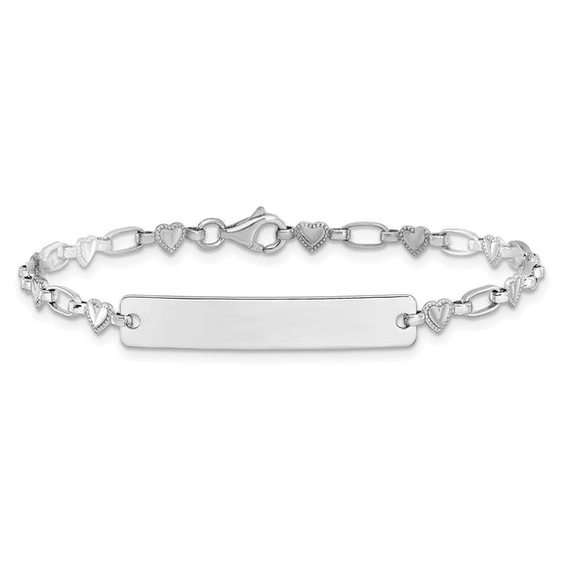 Sterling Silver Rhodium-plated Hearts Children's ID Bracelet