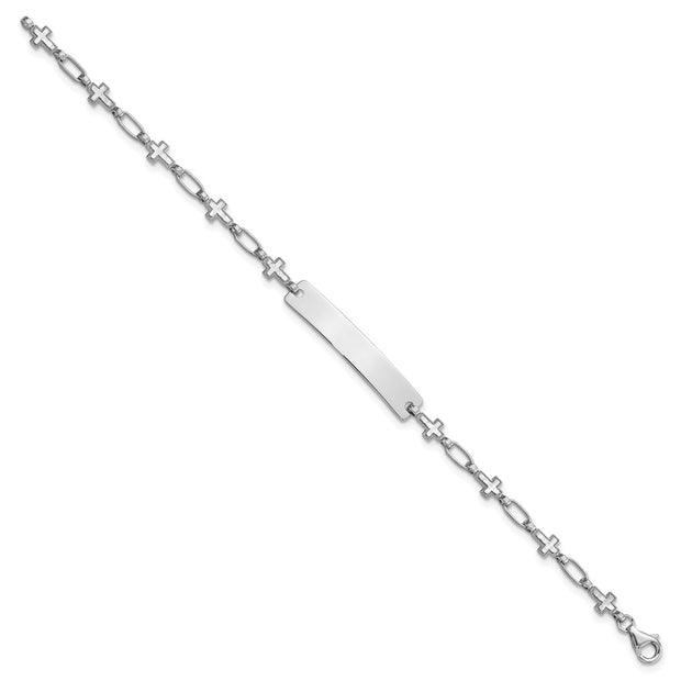 Sterling Silver Rhodium-plated Cross Children's ID Bracelet