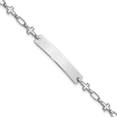Sterling Silver Rhodium-plated Cross Children's ID Bracelet