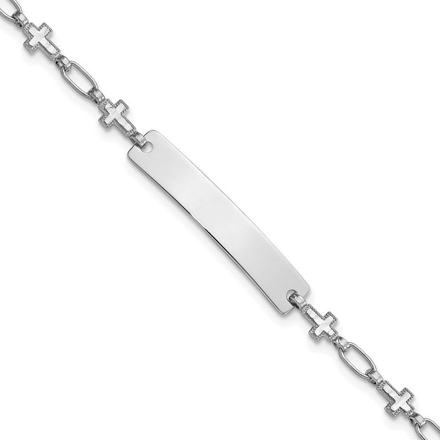 Sterling Silver Rhodium-plated Cross Children's ID Bracelet