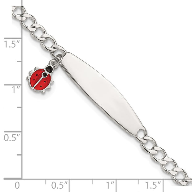 Sterling Silver Polished and Enameled Ladybug Children's ID Bracelet