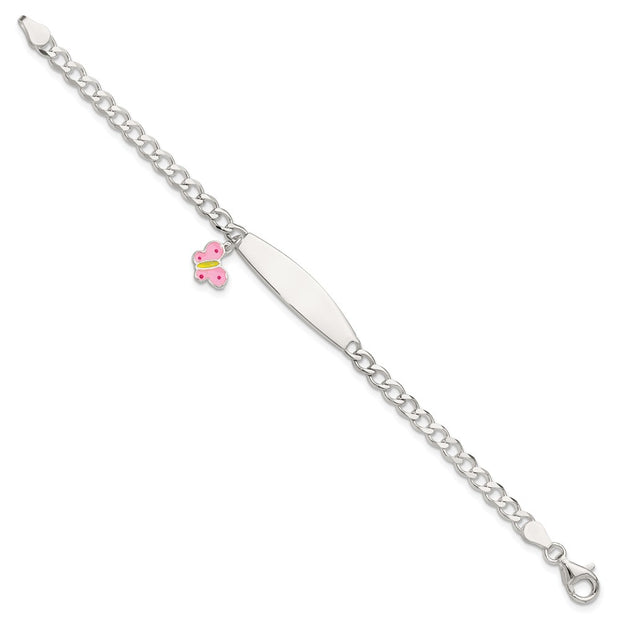 Sterling Silver Polished and Enameled Butterfly Children's ID Bracelet