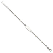 Sterling Silver Polished Curb Link and Acrylic Pearl with Extension Childrens ID Bracelet
