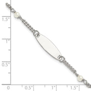 Sterling Silver Polished Curb Link and Acrylic Pearl with Extension Childrens ID Bracelet