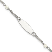 Sterling Silver Polished Curb Link and Acrylic Pearl with Extension Childrens ID Bracelet