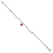 Sterling Silver Polished Red and White Enameled Heart Charm with extension Childrens ID Bracelet