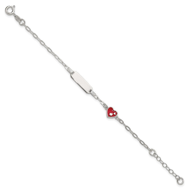 Sterling Silver Polished Red and White Enameled Heart with extension Childrens ID Bracelet