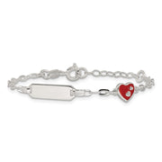 Sterling Silver Polished Red and White Enameled Heart with extension Childrens ID Bracelet
