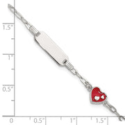 Sterling Silver Polished Red and White Enameled Heart with extension Childrens ID Bracelet
