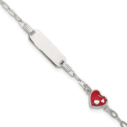 Sterling Silver Polished Red and White Enameled Heart with extension Childrens ID Bracelet