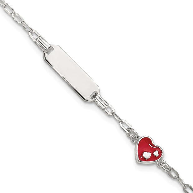 Sterling Silver Polished Red and White Enameled Heart with extension Childrens ID Bracelet