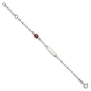 Sterling Silver Polished Red and Black Enameled Ladybug with extension Childrens ID Bracelet