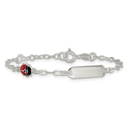 Sterling Silver Polished Red and Black Enameled Ladybug with extension Childrens ID Bracelet