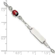 Sterling Silver Polished Red and Black Enameled Ladybug with extension Childrens ID Bracelet