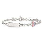 Sterling Silver Polished Pink and Purple Enameled Butterfly with extension Childrens ID Bracelet
