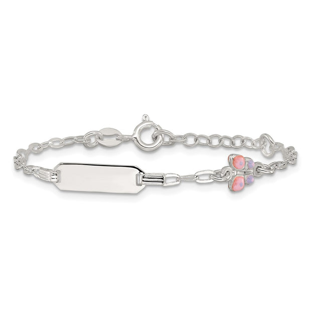 Sterling Silver Polished Pink and Purple Enameled Butterfly with extension Childrens ID Bracelet