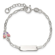 Sterling Silver Polished Pink and Purple Enameled Butterfly with extension Childrens ID Bracelet