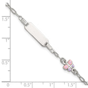 Sterling Silver Polished Pink and Purple Enameled Butterfly with extension Childrens ID Bracelet