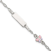 Sterling Silver Polished Pink and Purple Enameled Butterfly with extension Childrens ID Bracelet