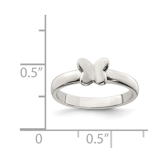 Sterling Silver Rhodium-plated Polished Butterfly Children's Ring