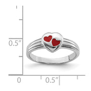 Sterling Silver RH-plated Polished & Red Enameled Heart Children's Ring