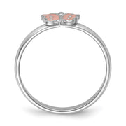 Sterling Silver RH-plated Polished Pink Enameled Butterfly Children's Ring