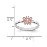 Sterling Silver RH-plated Polished Pink Enameled Butterfly Children's Ring