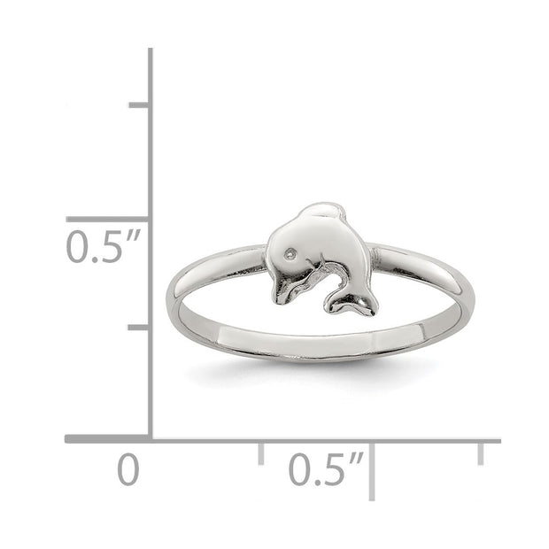 Sterling Silver Rhodium-plated Polished Dolphin Children's Ring
