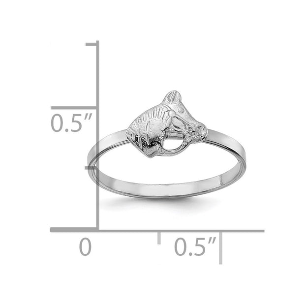 Sterling Silver Rhodium-plated Polished & Textured Horse Children's Ring