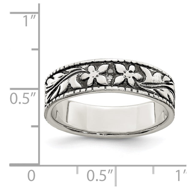 Sterling Silver Antiqued Floral Ring