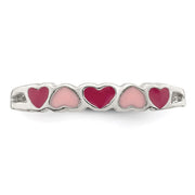 Sterling Silver Rhodium-plated Children's Enameled Hearts Ring