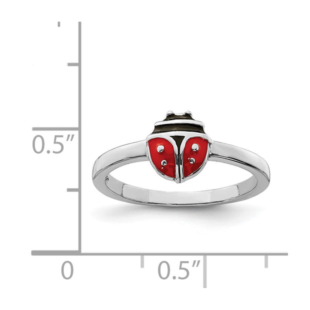 Sterling Silver Rhod-plated Polished & Enameled Ladybug Children's Ring
