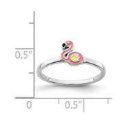 Sterling Silver Rhodium-plated Multi-color Enameled Flamingo Children's Ring