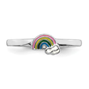 Sterling Silver RH-plated Multi-color Enameled Rainbow Children's Ring