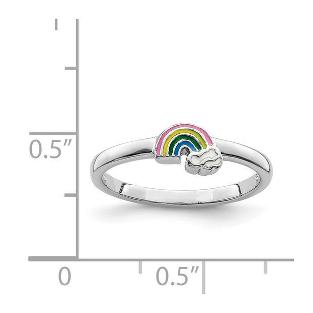 Sterling Silver RH-plated Multi-color Enameled Rainbow Children's Ring