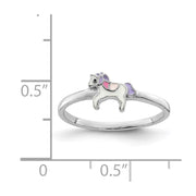 Sterling Silver RH-plated Multi-color Enameled Unicorn Children's Ring