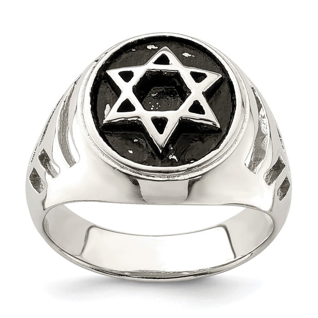 Sterling Silver Antiqued Star of David Ring