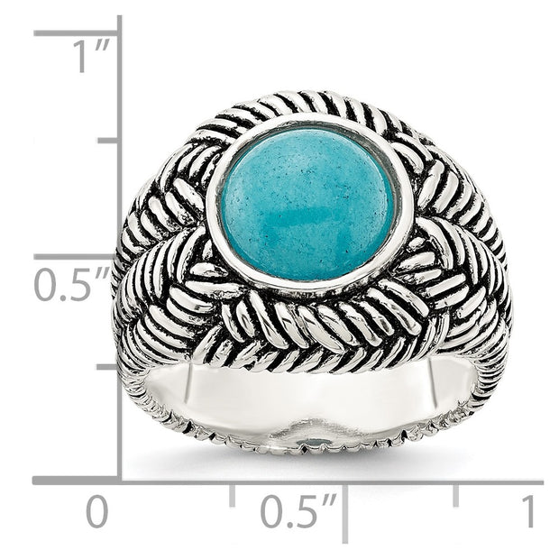 Sterling Silver Oxidized Imitation Turquoise Ring