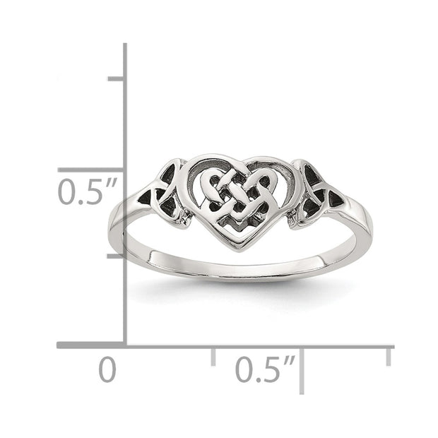 Sterling Silver Antiqued Heart with Celtic Knot Ring