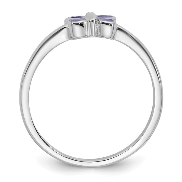 Sterling Silver Rhodium-plated Children's Purple Enamel Butterfly Ring