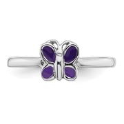 Sterling Silver Rhodium-plated Children's Purple Enamel Butterfly Ring